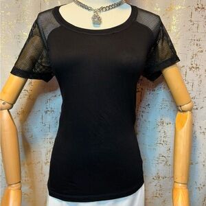 Black Mesh, Low Cut Back Sleeve Women's Top